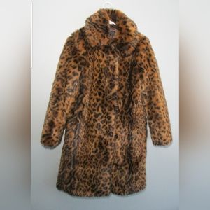 J. Crew Collection Womens Leopard Print Faux Fur Coat Size XS